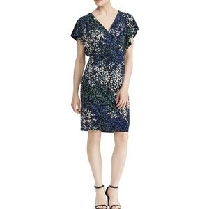 Lauren Ralph Lauren Floral Faux Wrap Flutter Sleeve Dress